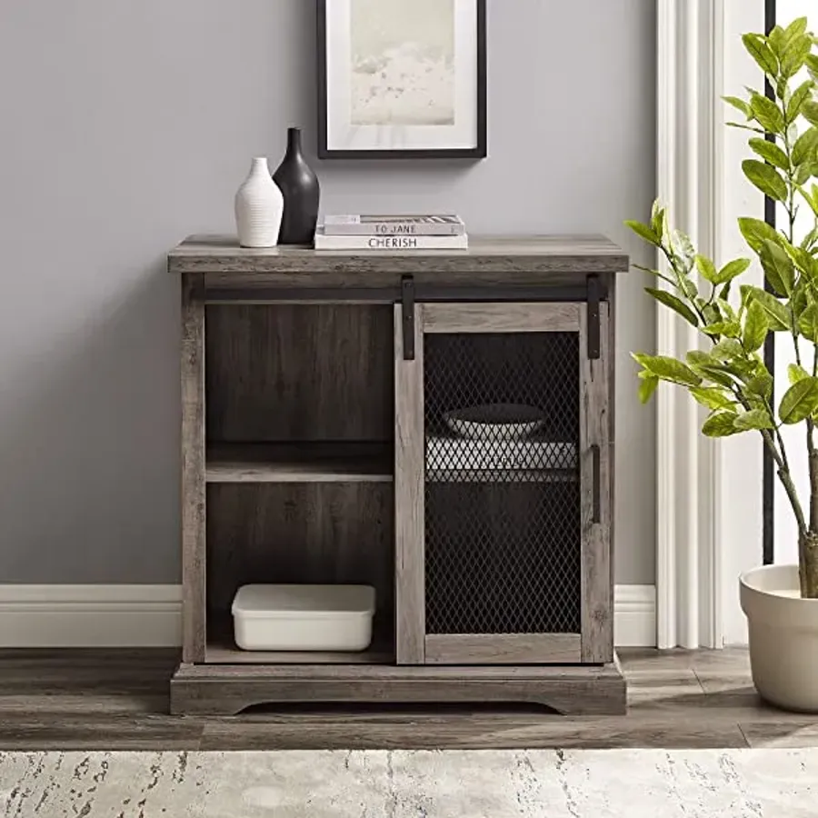 Modern Farmhouse Sliding Slat Door Storage Cabinet