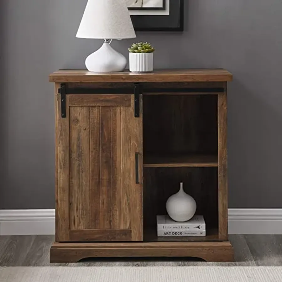 Modern Farmhouse Sliding Slat Door Storage Cabinet