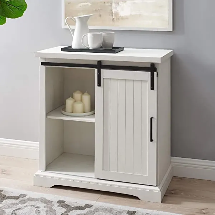 Modern Farmhouse Sliding Slat Door Storage Cabinet