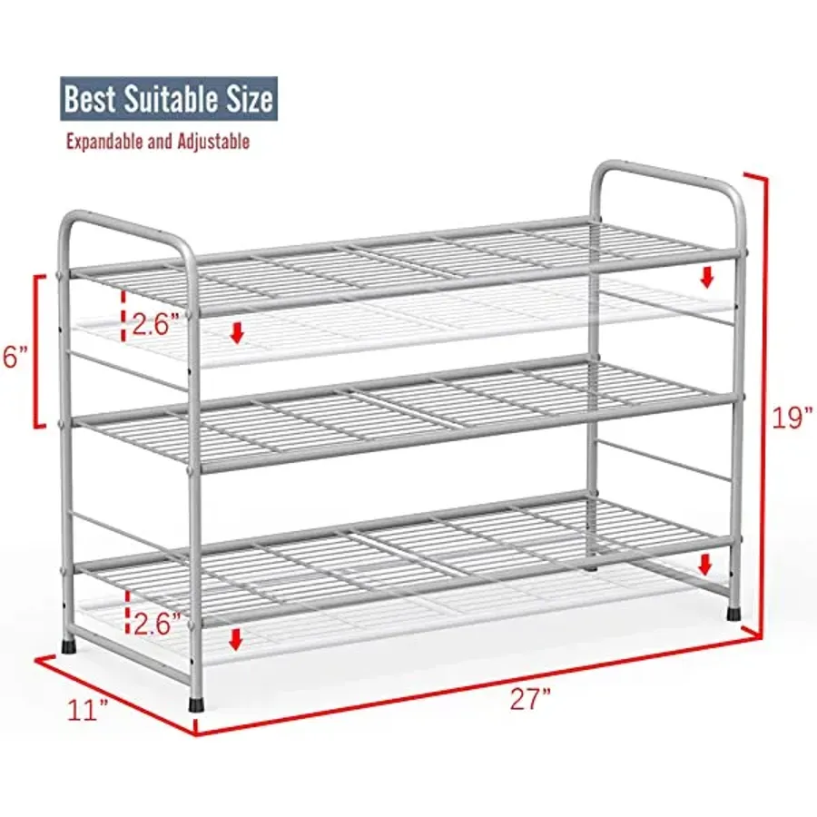 3-Tier Shoe Rack - Stackable and Adjustable Multi-Function