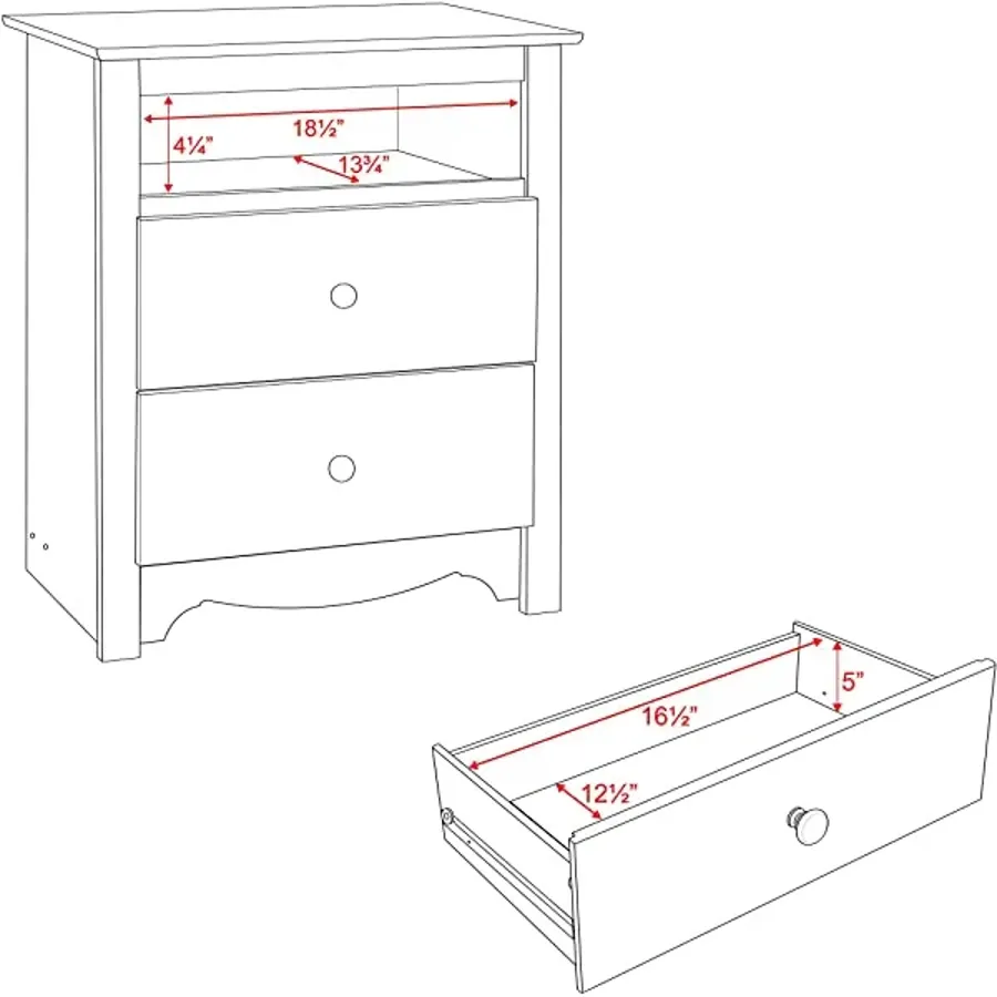 2 Drawer Nightstand with Open Shelf