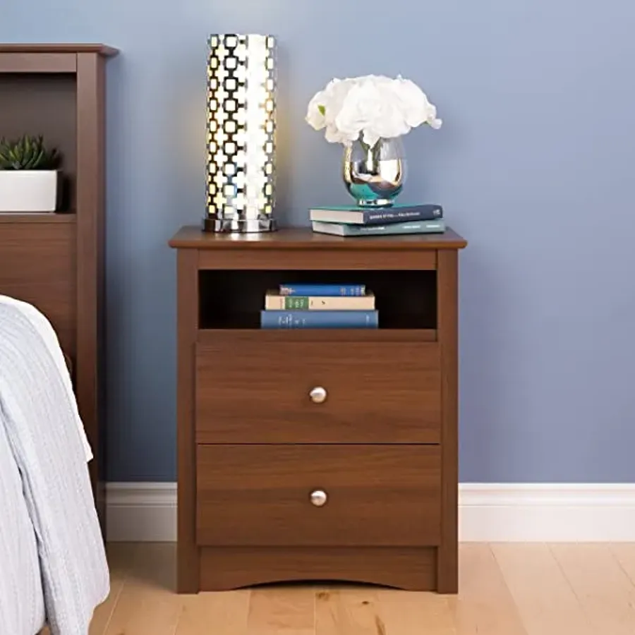 2 Drawer Nightstand with Open Shelf