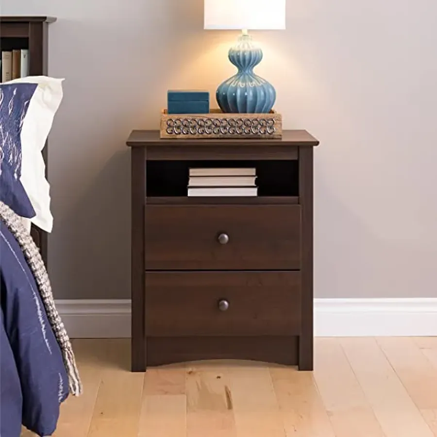 2 Drawer Nightstand with Open Shelf