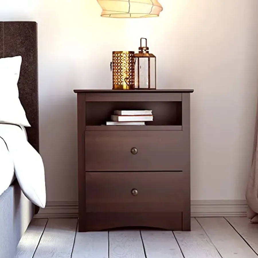 2 Drawer Nightstand with Open Shelf