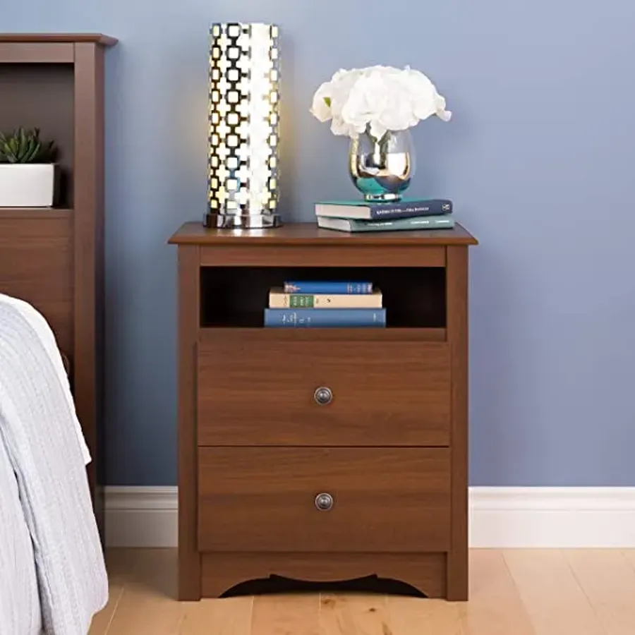 2 Drawer Nightstand with Open Shelf