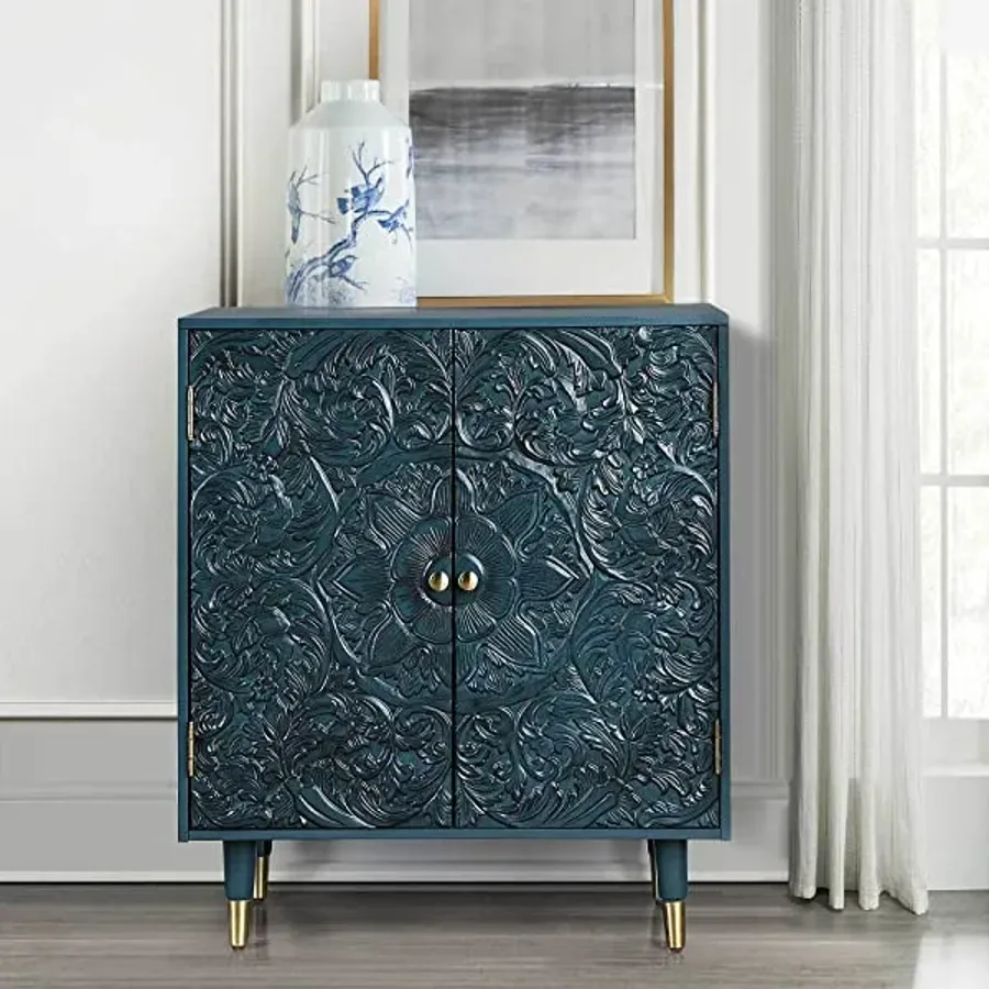 Carved Accent Storage Cabinet Floor Cabinet for Bedroom Living Room