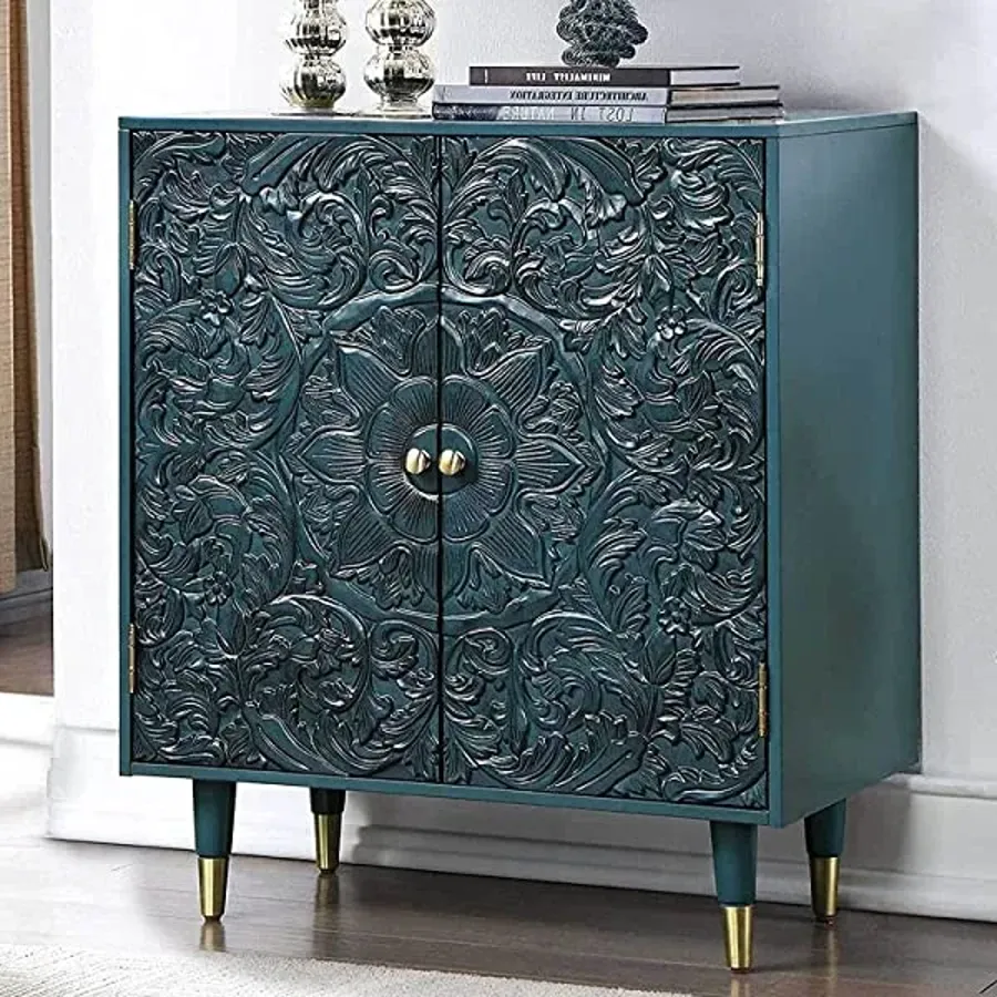 Carved Accent Storage Cabinet Floor Cabinet for Bedroom Living Room