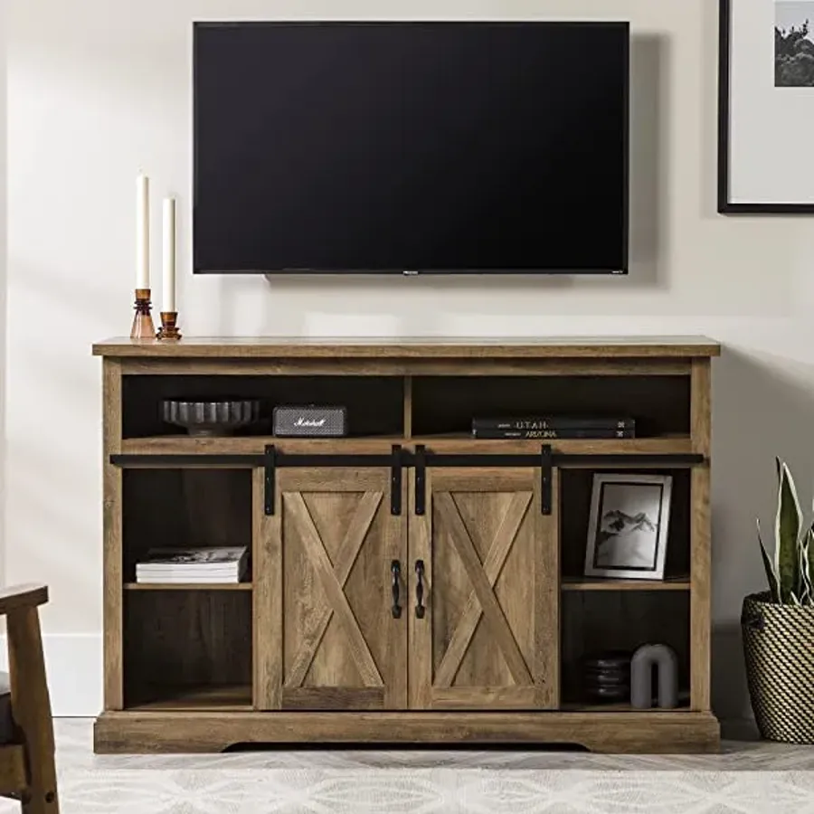 TV Stand for up to 52 Inches - White and Rustic Oak