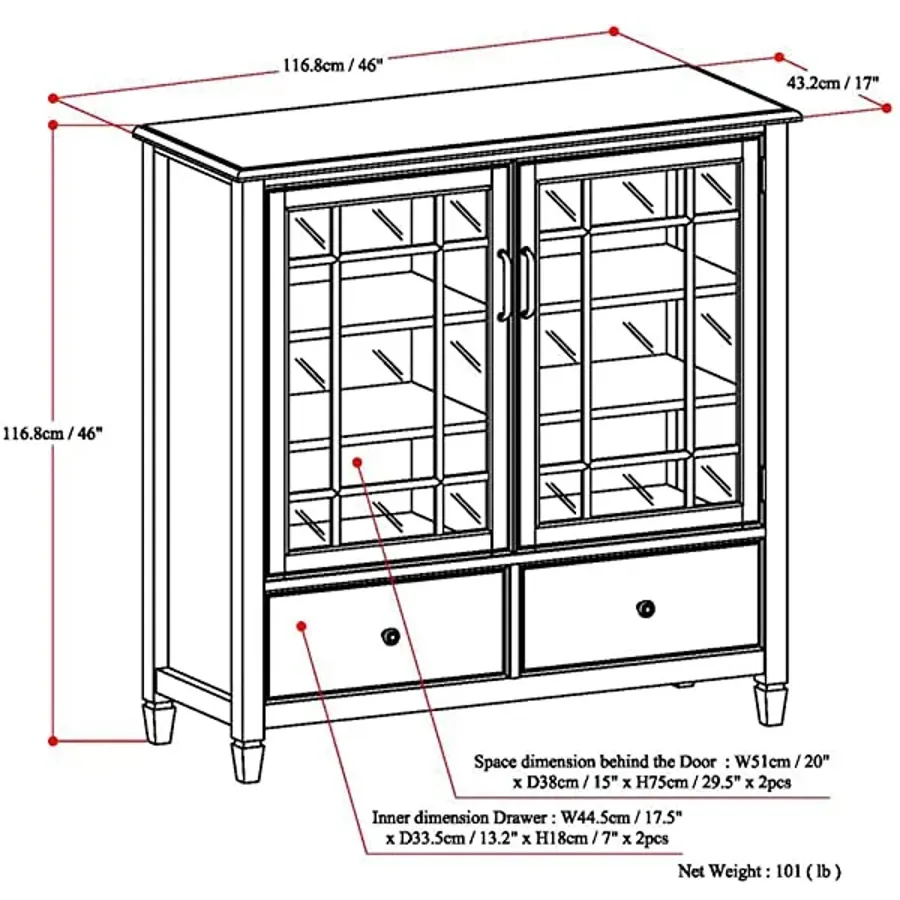 46 inch Wide Traditional Tall Storage Cabinet in Dark Chestnut Brown