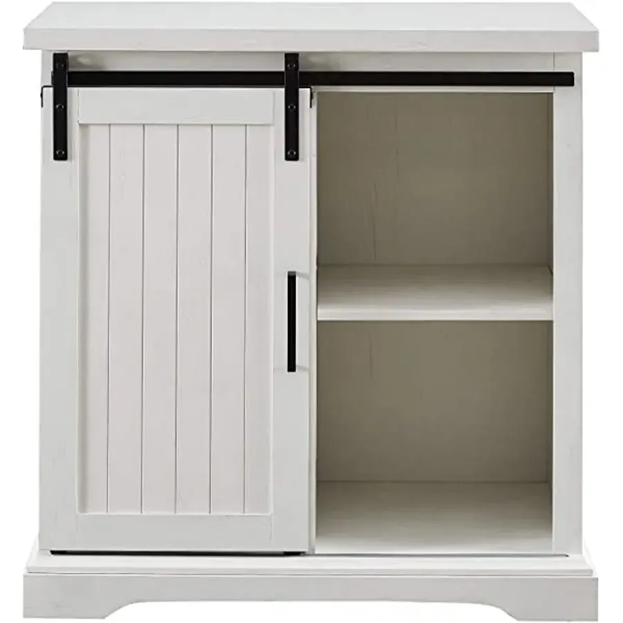 Modern Farmhouse Sliding Slat Door Storage Cabine -White Oak