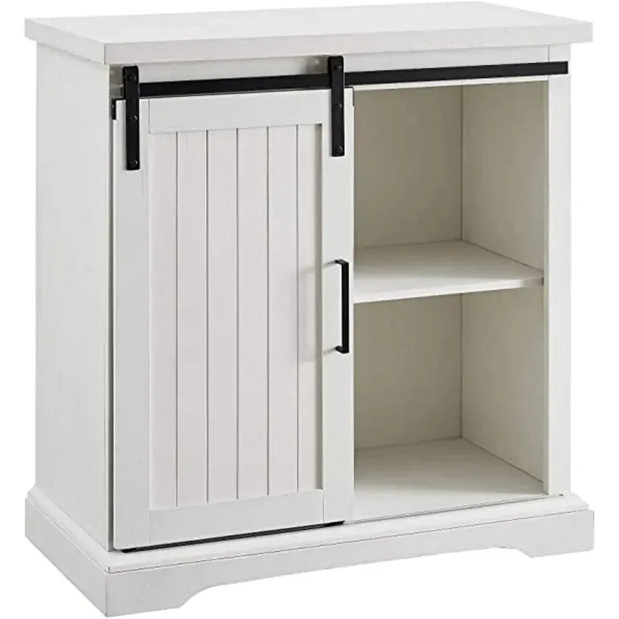 Modern Farmhouse Sliding Slat Door Storage Cabine -White Oak