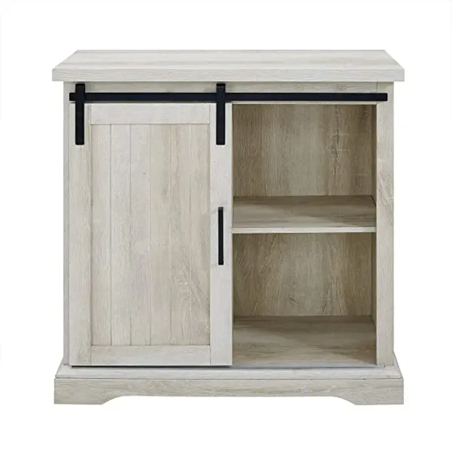 Modern Farmhouse Sliding Slat Door Storage Cabine -White Oak