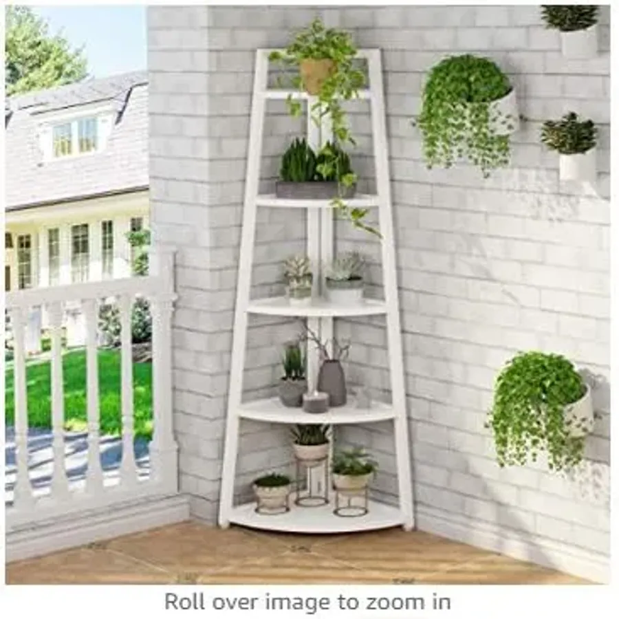 Modern 5 Tier Corner Shelf | 70 Inch Tall Corner Bookshelf