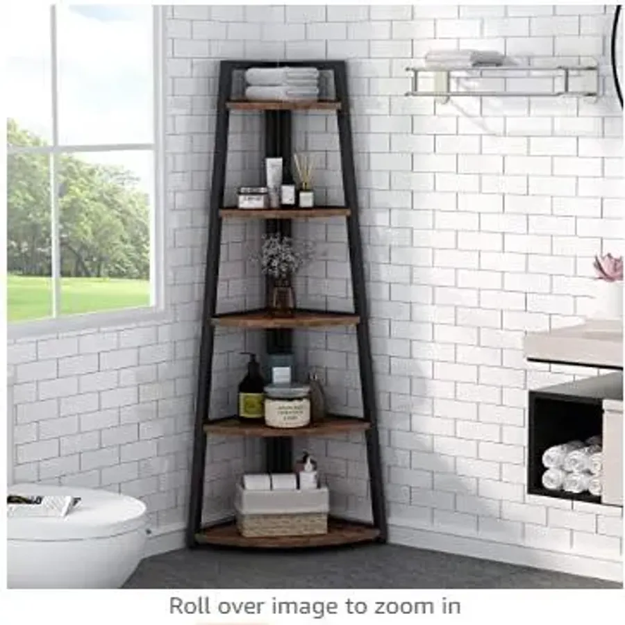 Modern 5 Tier Corner Shelf | 70 Inch Tall Corner Bookshelf