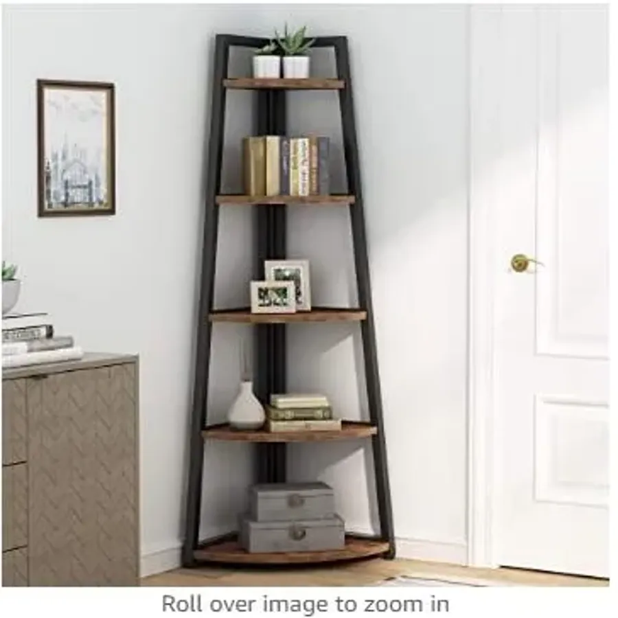 Modern 5 Tier Corner Shelf | 70 Inch Tall Corner Bookshelf