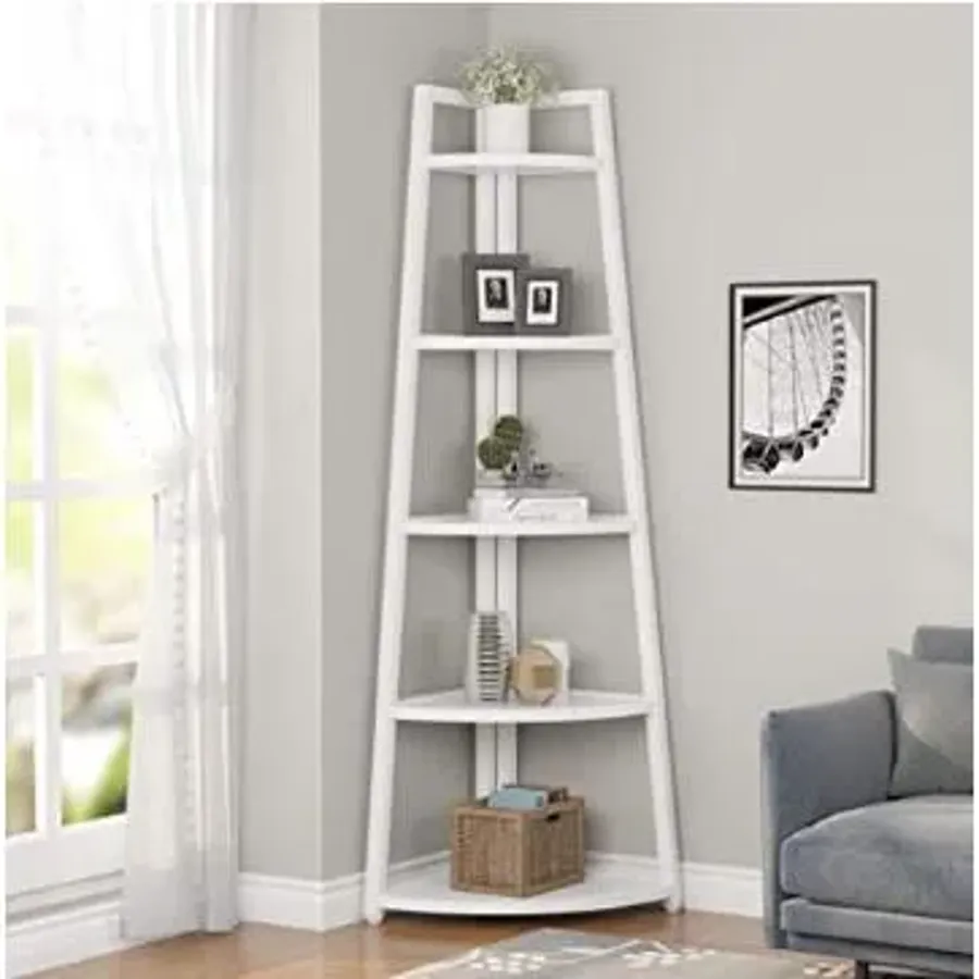 Modern 5 Tier Corner Shelf | 70 Inch Tall Corner Bookshelf