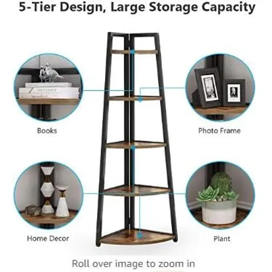 Modern 5 Tier Corner Shelf | 70 Inch Tall Corner Bookshelf