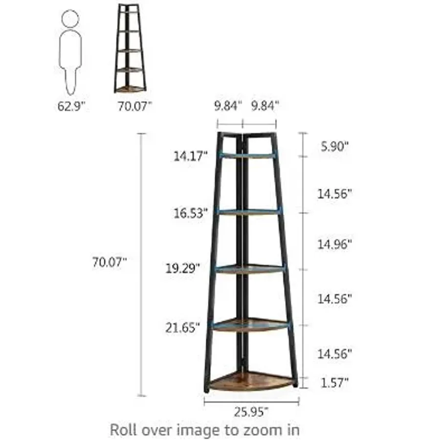 Modern 5 Tier Corner Shelf | 70 Inch Tall Corner Bookshelf