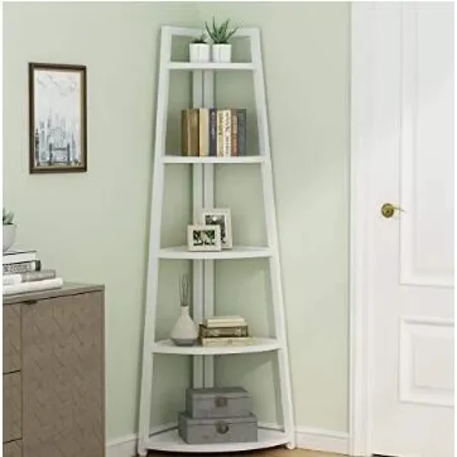 Modern 5 Tier Corner Shelf | 70 Inch Tall Corner Bookshelf