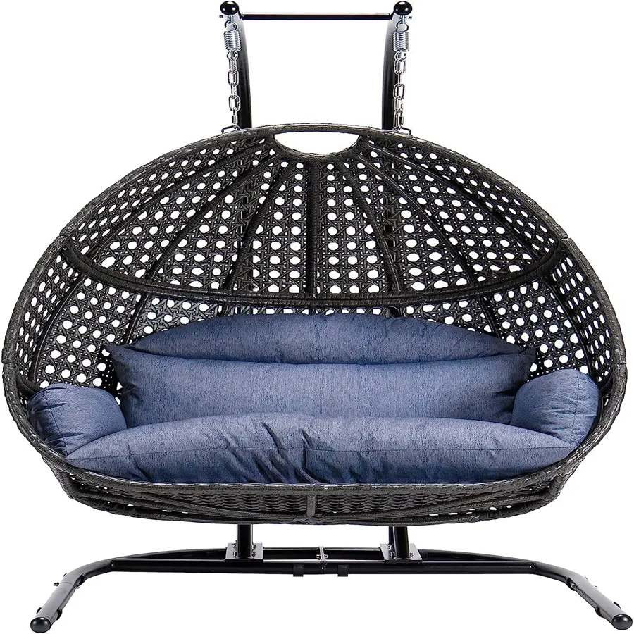 Wicker Rattan Egg Swing Chair with Stand and Cushion