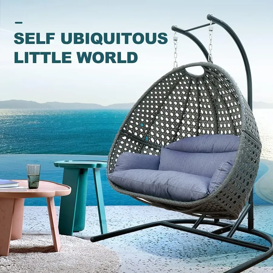 Wicker Rattan Egg Swing Chair with Stand and Cushion