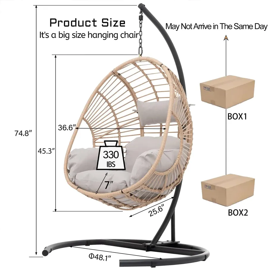 Wicker Rattan Egg Swing Chair with Stand and Cushion