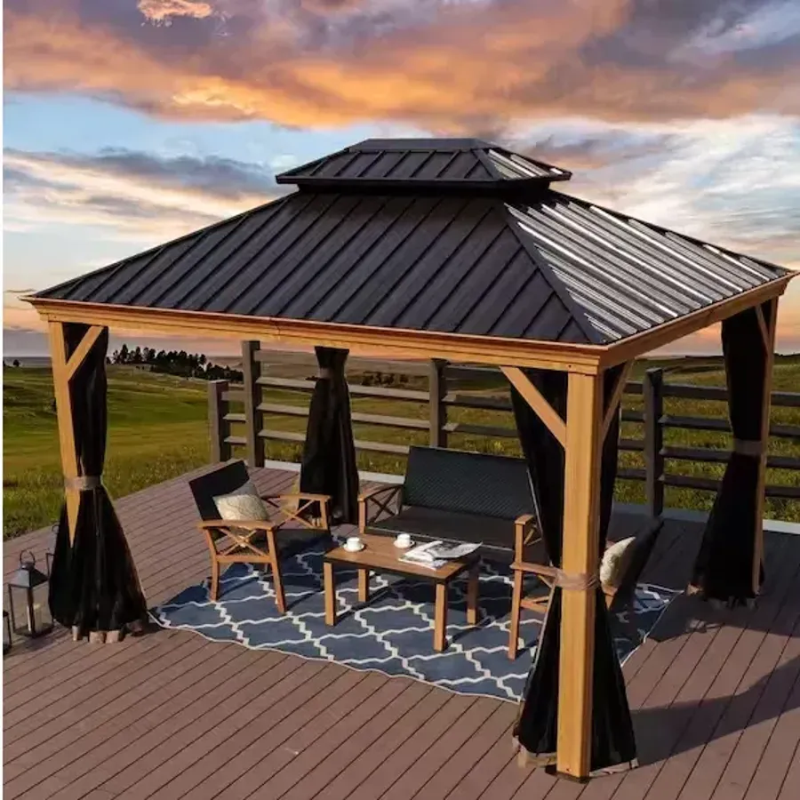 Hardtop Gazebo 2-tier Outdoor Galvanized Steel Canopy Grey