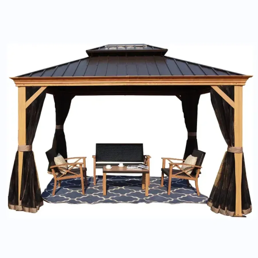 Hardtop Gazebo 2-tier Outdoor Galvanized Steel Canopy Grey