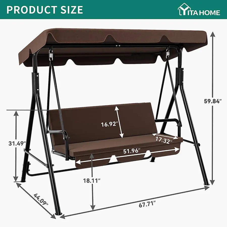 3-Seat Porch Swing | Outdoor Heavy Duty Patio Swing Chair