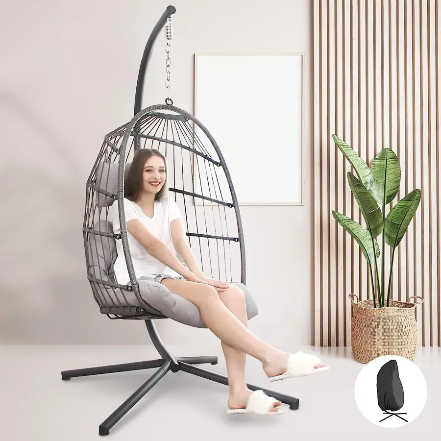 Foldable Wicker Rattan Hanging Egg Chair