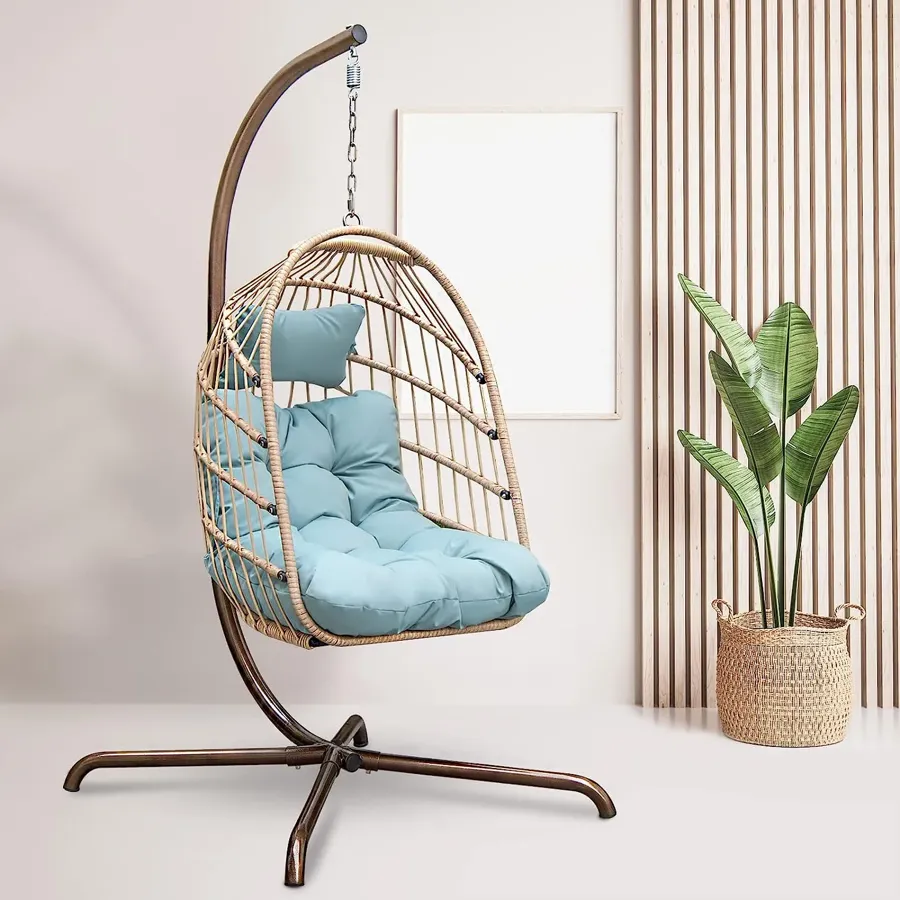 Foldable Wicker Rattan Hanging Egg Chair