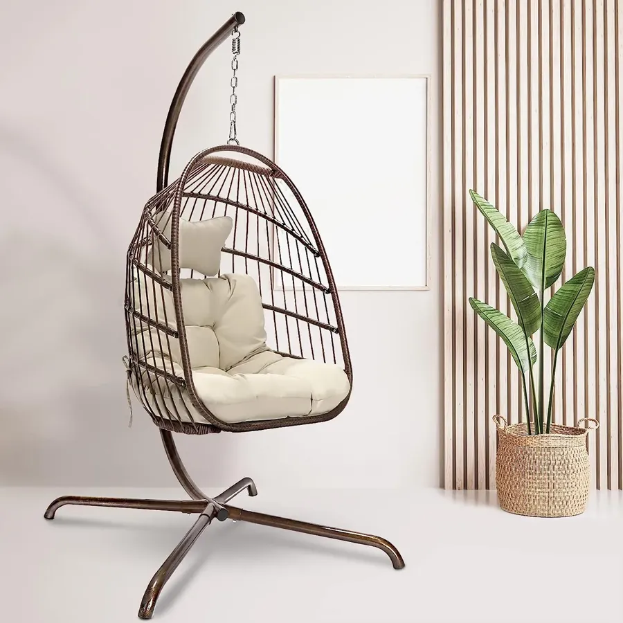 Foldable Wicker Rattan Hanging Egg Chair