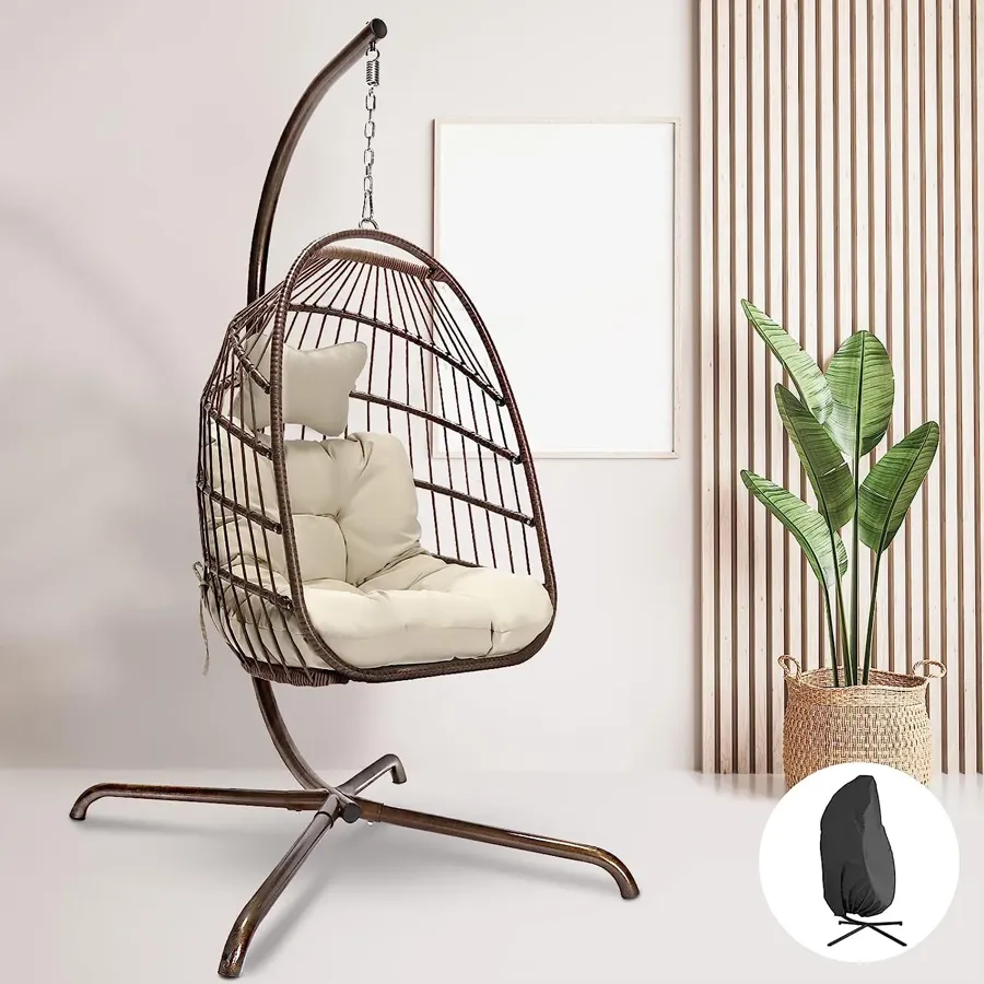 Foldable Wicker Rattan Hanging Egg Chair