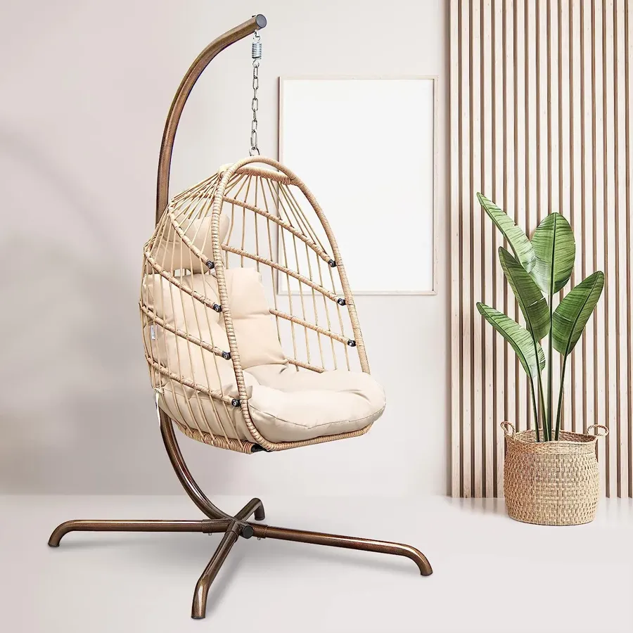 Foldable Wicker Rattan Hanging Egg Chair