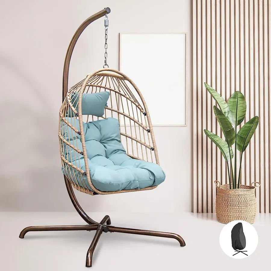 Foldable Wicker Rattan Hanging Egg Chair