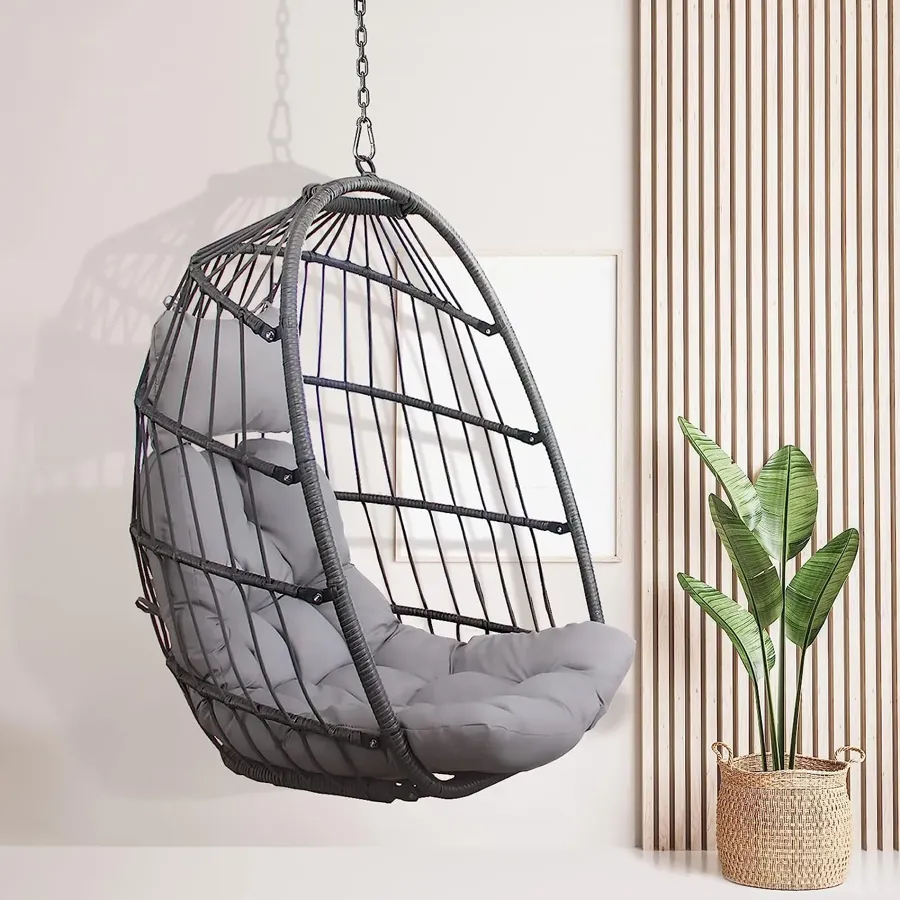 Foldable Wicker Rattan Hanging Egg Chair