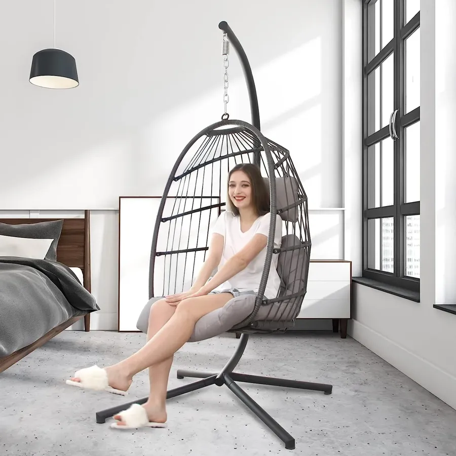 Foldable Wicker Rattan Hanging Egg Chair