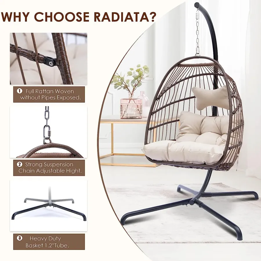 Foldable Wicker Rattan Hanging Egg Chair