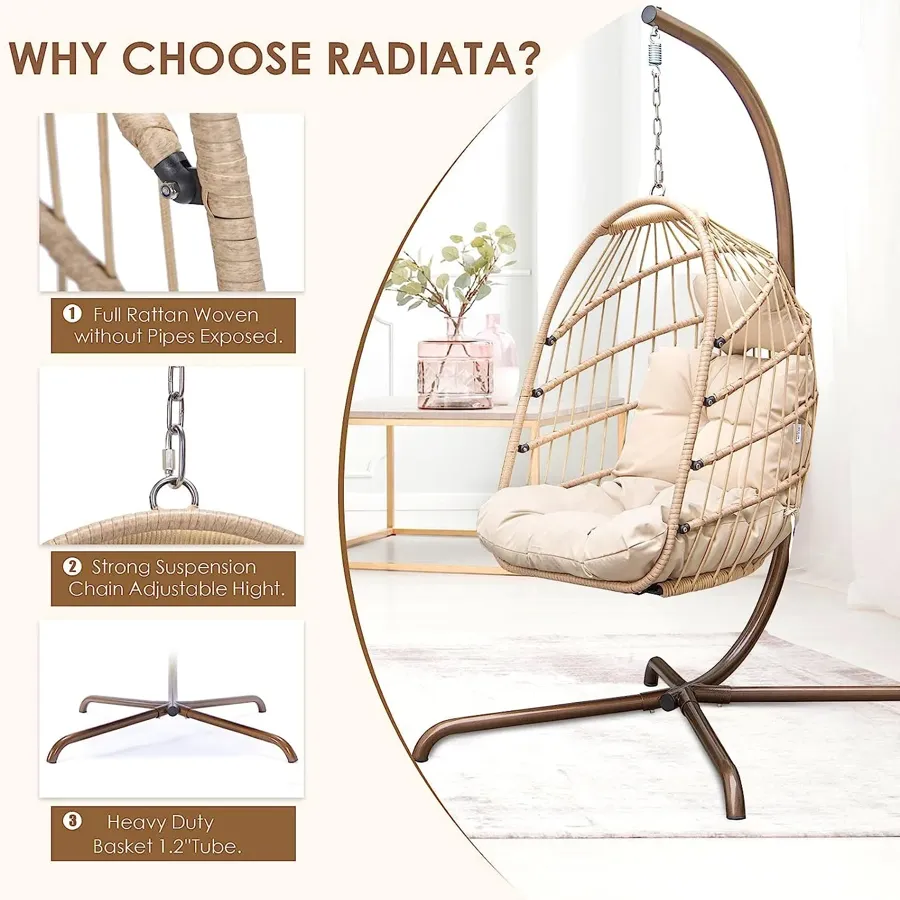 Foldable Wicker Rattan Hanging Egg Chair