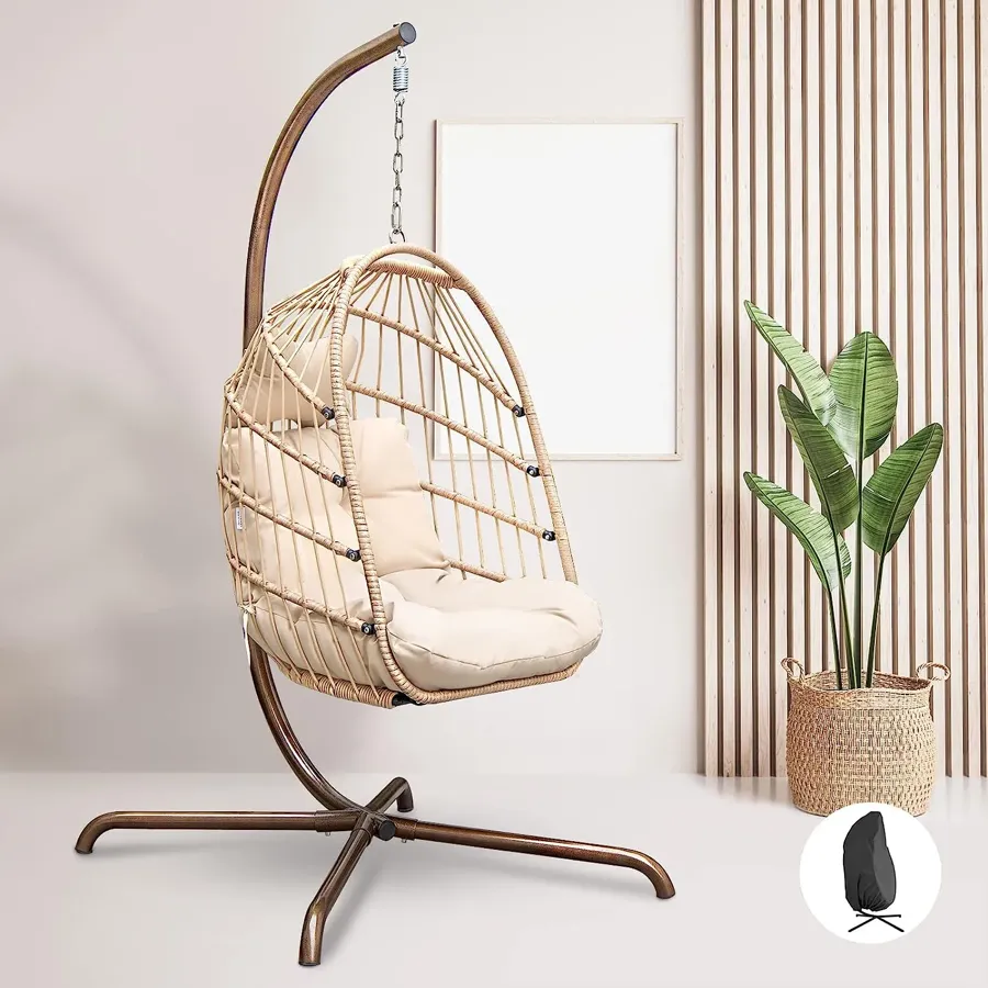 Foldable Wicker Rattan Hanging Egg Chair