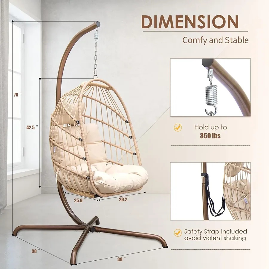 Foldable Wicker Rattan Hanging Egg Chair