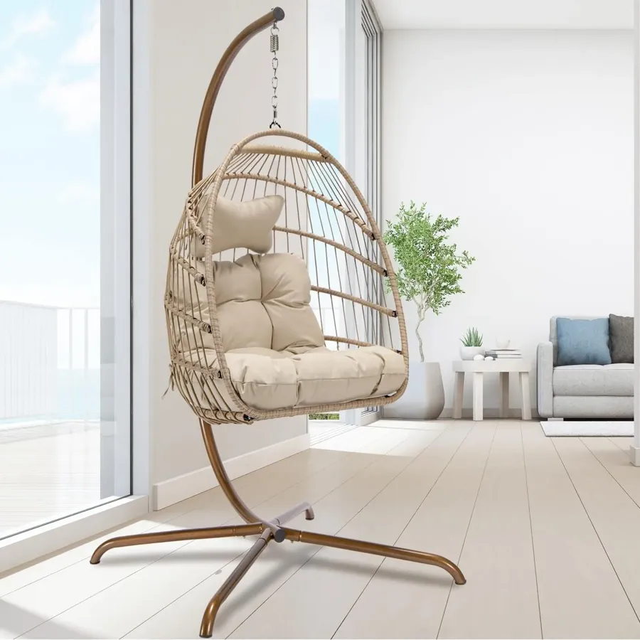 Foldable Wicker Rattan Hanging Egg Chair