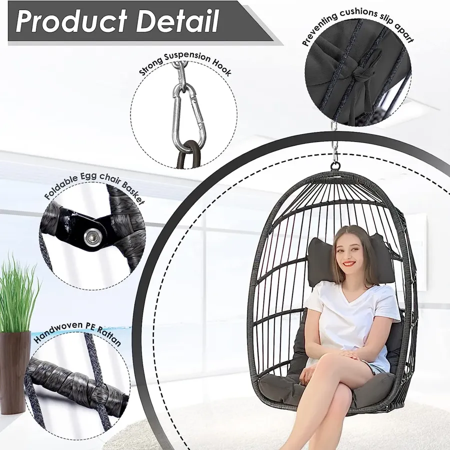 Foldable Wicker Rattan Hanging Egg Chair