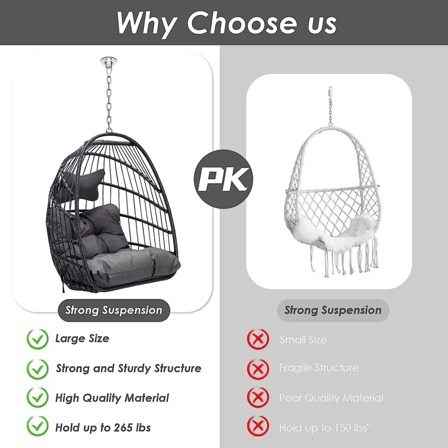 Foldable Wicker Rattan Hanging Egg Chair