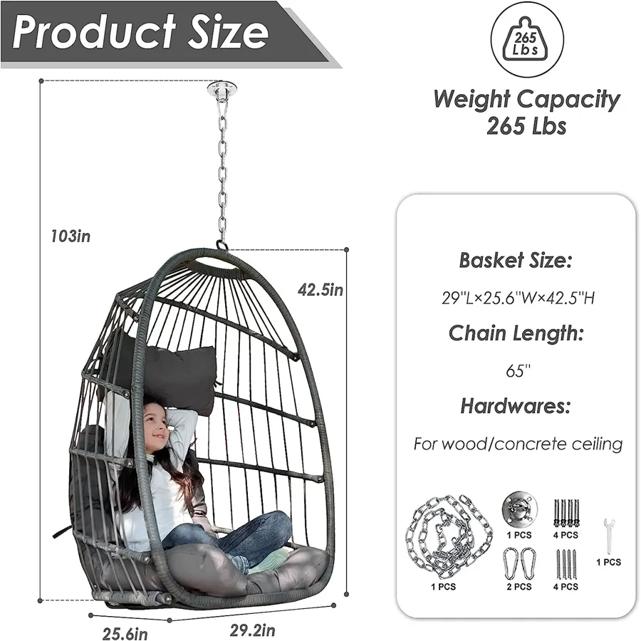 Foldable Wicker Rattan Hanging Egg Chair