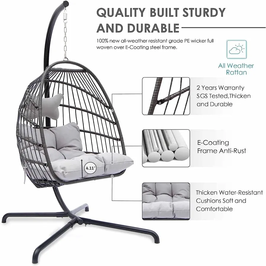 Foldable Wicker Rattan Hanging Egg Chair