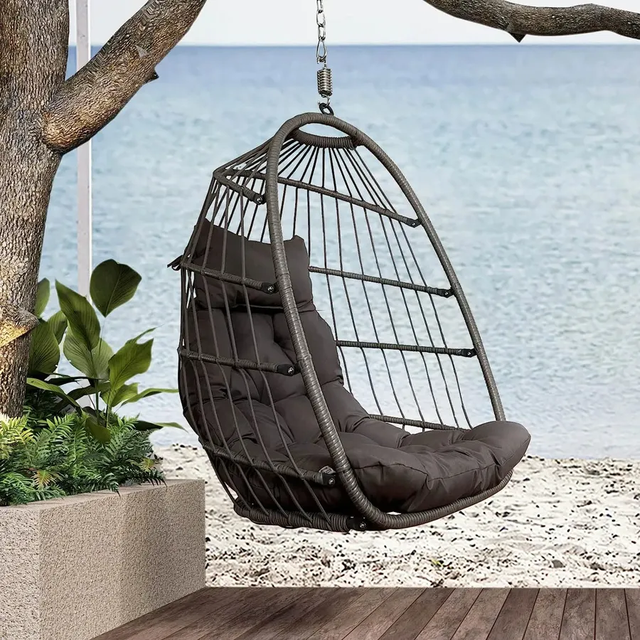 Foldable Wicker Rattan Hanging Egg Chair