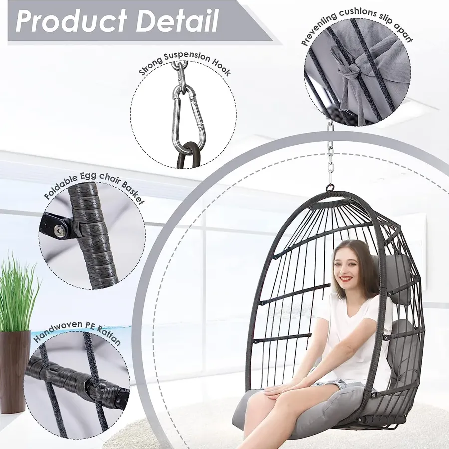 Foldable Wicker Rattan Hanging Egg Chair