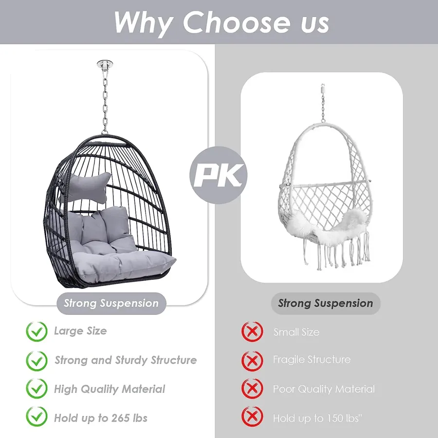 Foldable Wicker Rattan Hanging Egg Chair