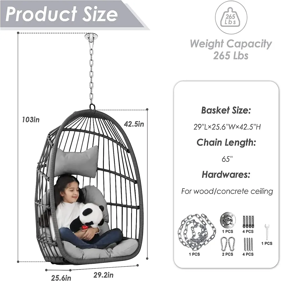 Foldable Wicker Rattan Hanging Egg Chair